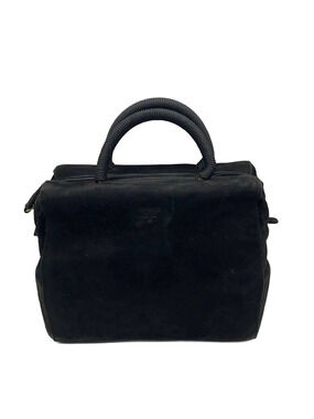 Prada black suede handbag top handles Black
